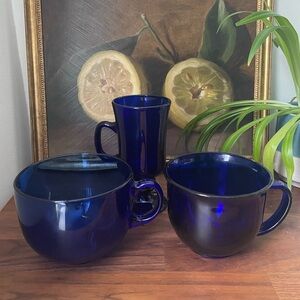 VINTAGE Cobalt Blue Glass Coffee Mugs - Set of 3 Mix & Match